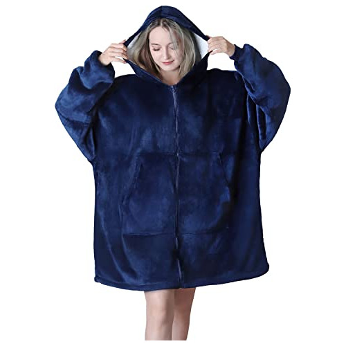 Sudadera Capucha Y Cremallera Oversized, Manta Vestible...