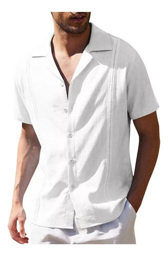 Lino Casual Cubana Guayabera Camisas De Playa De Manga Corta