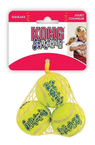 Kit Com 3 Bolas De Tênis Squeakair Kong C/ Apito P/ Cães Pp Cor Amarelo