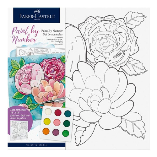 Paint By Number Faber Castell Floral + 9 Acuarelas 