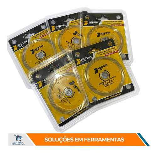 Kit 5 Discos De Corte Turbo Porcelanato Fino 105mm Fertak Cor Amarelo