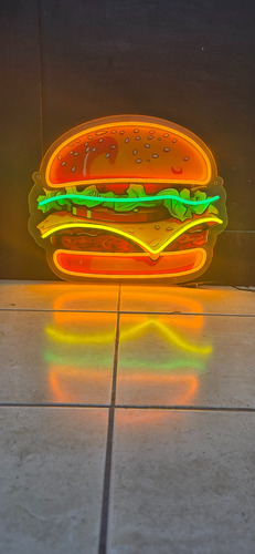 Letrero Luminoso Hamburguesa Imagen Uv Y Neon Led 42x50