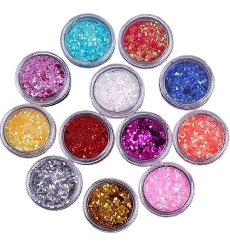 Kit 12 Potinhos Glitter Fino Unhas Gb 13x12x02