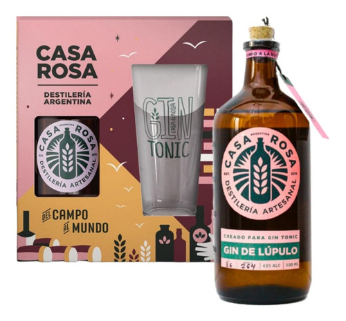 Gin Casa Rosa Artesanal Lupulo + Copa Y Estuche Para Regalo