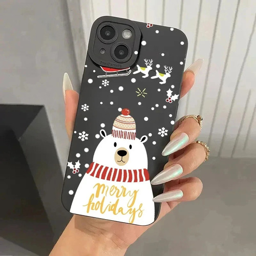 Funda For iPhone 15, 14 Pro Max, Santa Claus, Alce Y Muñeco