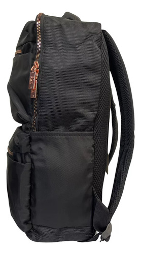Mochila Negra Casual Urbana Cierres Rosa Metálico Boy London Color Negro Diseño De La Tela Lisa