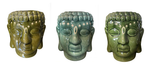 Maceta De Ceramica Con Forma De Cabeza De Buda Color Verde