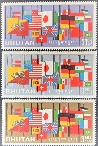 Bhután Banderas, Serie Yv 38-40 Media Asta 1964 Mint L18984