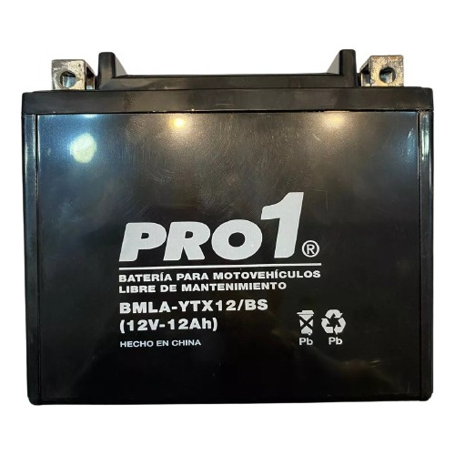 Bateria Moto Pro1 Ytx12-bs Gel Libre Mantenimiento 12v 12ah
