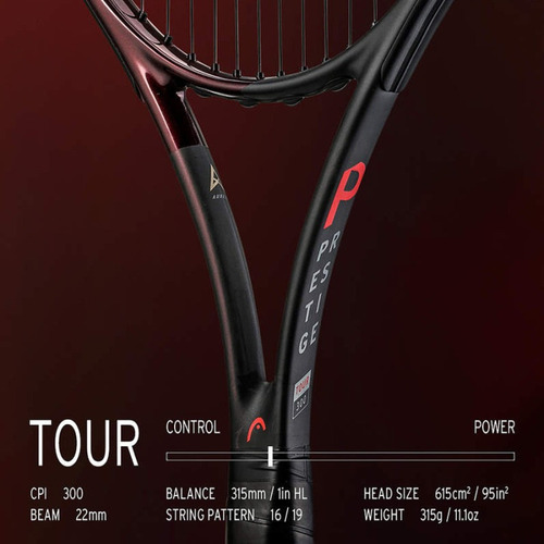 Raqueta de tenis Head Prestige Tour, color negro, agarre, talla L3