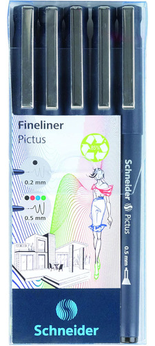 Schneider Pictus Fineliner, Cartera, X5, Varios Tamaños Y