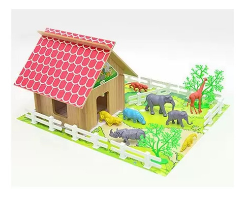 Brinquedo Casa Da Floresta Animais 30 Peças Madeira Junges