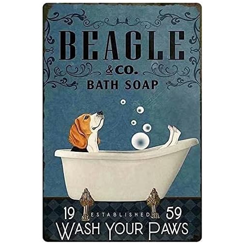 Cartel Metálico De Perro Beagle Co. Soap Wash Your Paw...