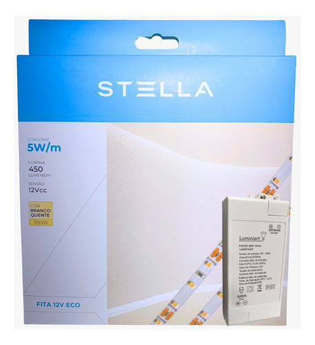 Fita Led Profissional Stella Eco 5w/m Ip20 12v Fonte Inclusa