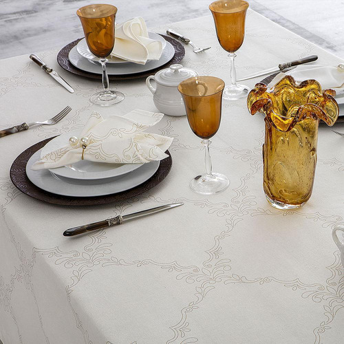 Toalha De Mesa 8 Lugares Naturalle Panama Damask Off White