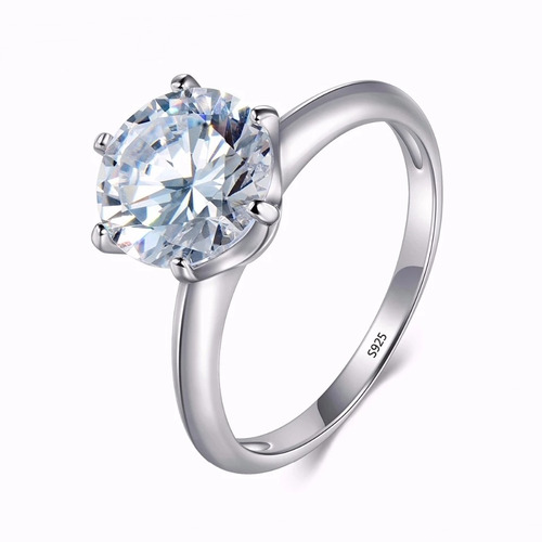 Anillo Compromiso 100% Plata S925 Diamante Cz 3ct Solitaire