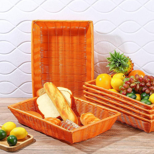 Qw 6 Peças Cestas De Pão Imitação Rattan Cestas 30x20x7cm