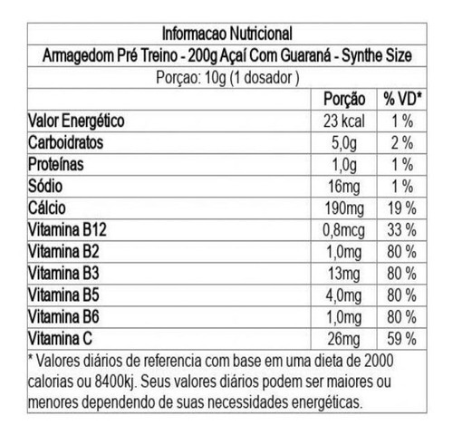 Pre Treino Armagedom 200g Pote Sabor Açai/guarana Synthesize Sabor Açaí com guaraná