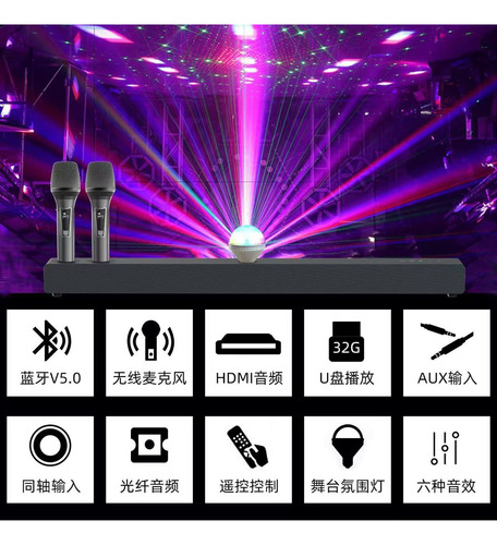 Barra De Sonido Cine En Casa Desmontable Bluetooth Bocinas Negro 20 Khz
