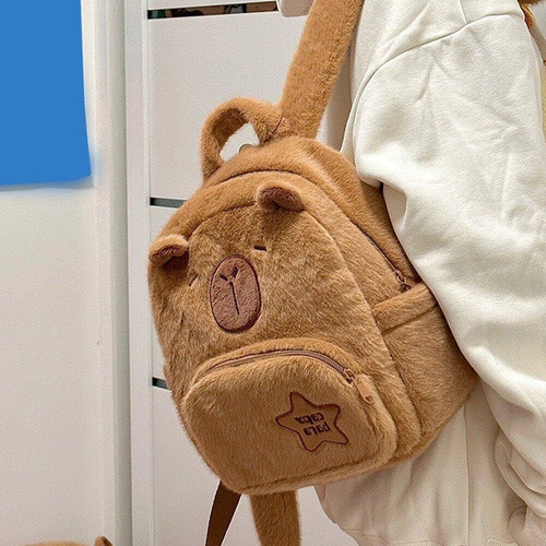 Linda Mochila Felpa Para Capibara Muñecas,capibara Bolso De Felpa De Moda+monederos+llavero,bolsa Para La Escuela Chocolate
