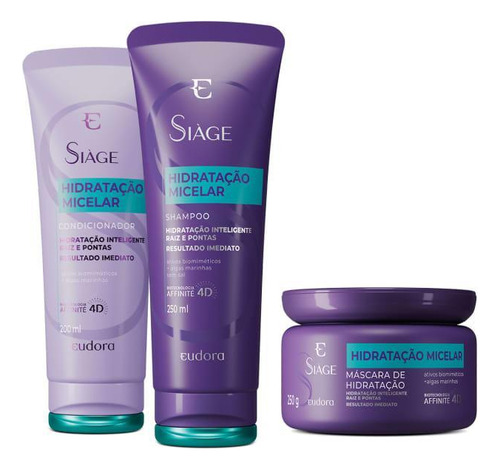 Siàge Hidratação Micelar: Shampoo + Condicionador + Máscara