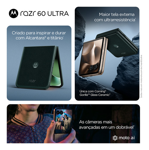 Smartphone Motorola Razr 60 Ultra - 1tb 32gb (16gb Ram+16gb Ram Boost) Snapdragon 8 Elite Tela Dobrável 7 E Externa 4 Moto Ai 50mp Camera - Madeira