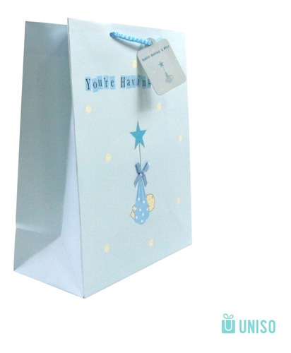 Imagem 1 de 2 de Sacola De Presente Chá De Bebê Boy 18x23x10cm