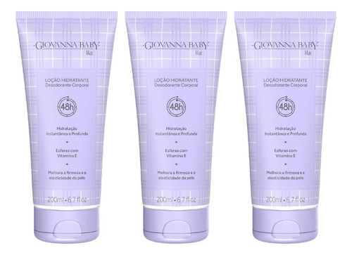 Hidratante Corporal Giovanna Baby 200ml Lilas - Kit C/ 3un