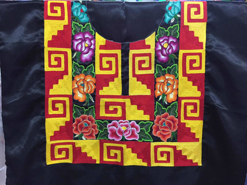 Huipil De Tehuana Hecho A Mano, Diseñado Con Flores Y Grecas