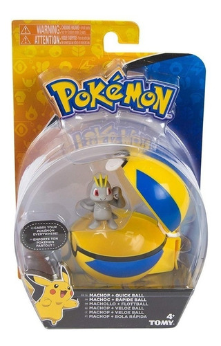 Pokemon - Clip Carry Machop + Pokebola Quick Ball - Tomy