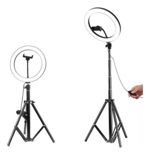 Aro De Luz Led 32 Cm Selfie Con Trípode 2.1 M Usb Color Negro