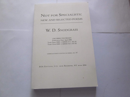 Libro: Not For Specialists: New And Selected Poems (american