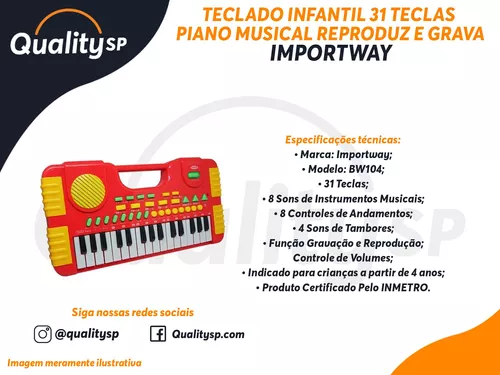 Teclado Piano Musical Infantil 31 Teclas BW104