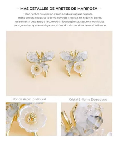 Aretes Mujer De Mariposa Y Flores Zirconia Cúbica Joyería