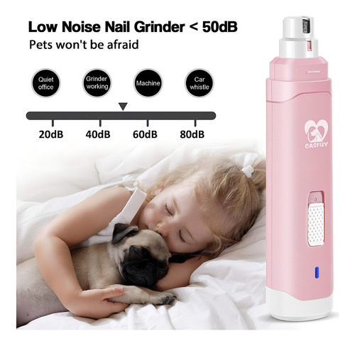 Casfuy Limador De Uñas Para Perros Profesional Recargable Color Rosa