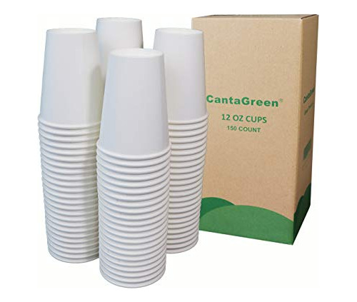12 Oz Heavyduty Paper Cups,150 Count White Disposable C...
