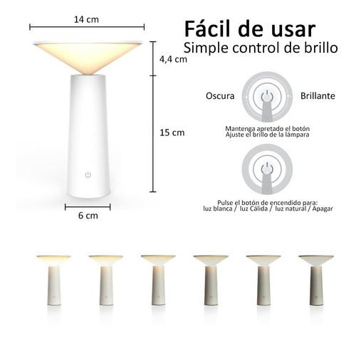 Lampara Velador Led Touch Regulable A Batería Carga Usb