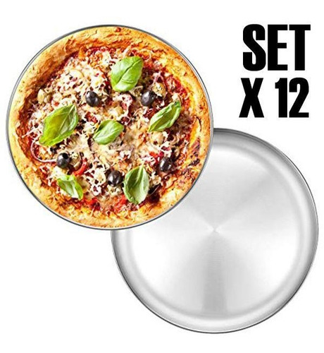 Set 12 Platos De Pizza Porta Pizza Bandeja Acero Inox 36 Cm