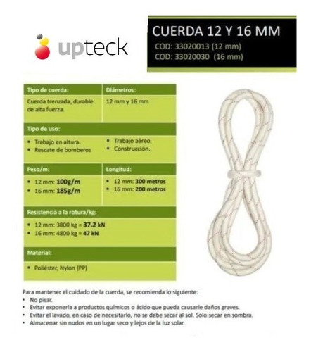 Cuerda Perlón 16 Mm. 100 Mt. / Upteck | Cuotas sin interés