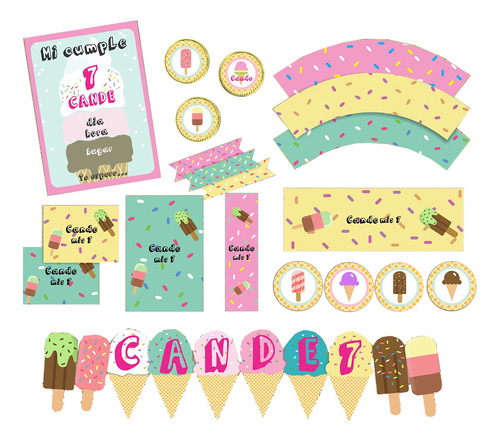 Kit Imprimible Ice Cream Heladitos Solo Textos Editables!