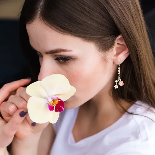 Ay 1par Pendientes Japoneses Largos Con Borlas Con Flores