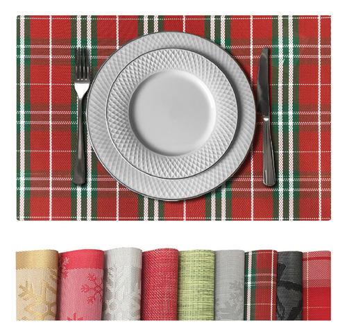 4 Jogo Americano Mesa Posta Luxo Feliz Natal Ano Vr Cor VERDE VERMELHO claro escuro limão musgo folha XADREZ 1 MZ RETANGULAR