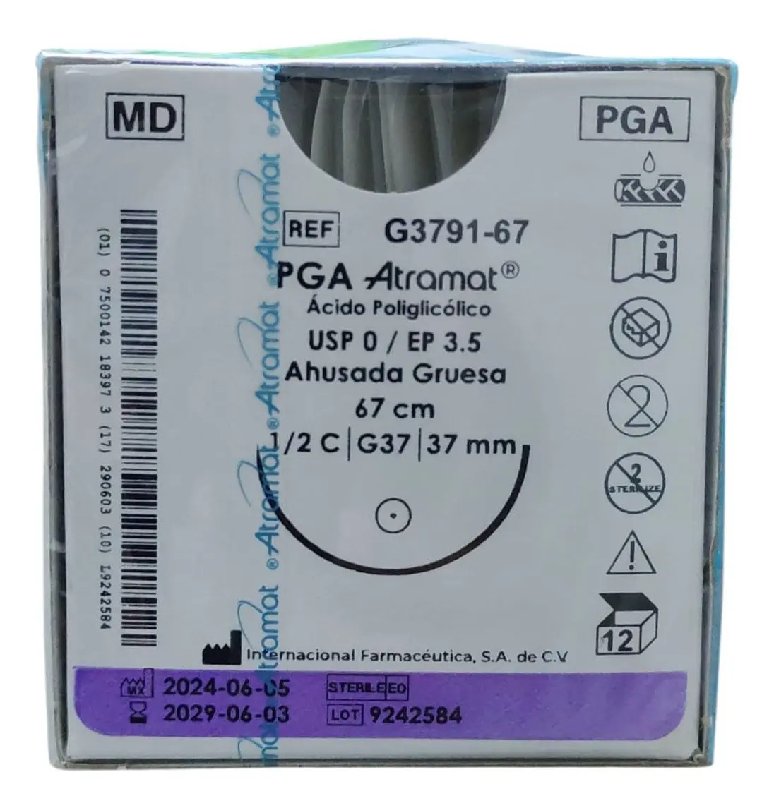 Hilo Acido Poliglicolico Pga 0 Atramat 37 Mm Ahusada Vicryl