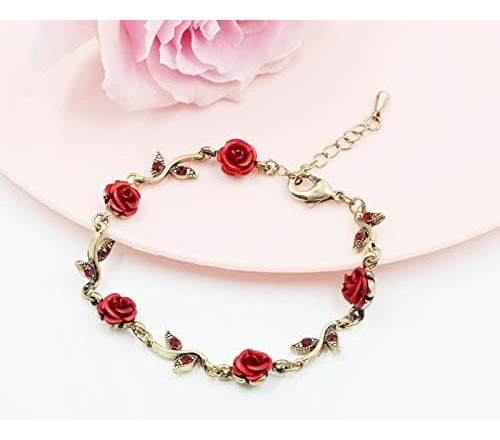 V Pulsera Con Dijes De Flores Rosas Mlepus Para Mujeres