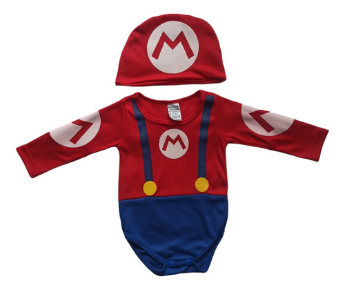 Mameluco Disfraz Bebe Body Enterizo + Gorro Mario