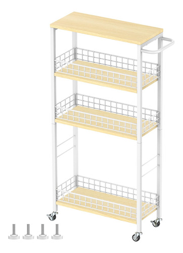 Carrito Almacenamiento Móvil 4 Niveles Blanco Estrecho Con M