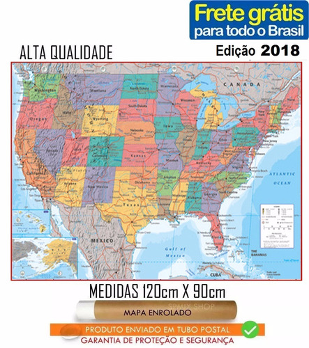 Mapa Estados Unidos Eua 120cmx90 Enrolado Frete Gratis