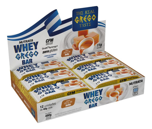 Suplemento em barra Nutrata  Barra de proteina Whey Grego Bar proteínas Whey Grego Bar sabor  doce de leite em caixa de 480g  pacote x 12 u
