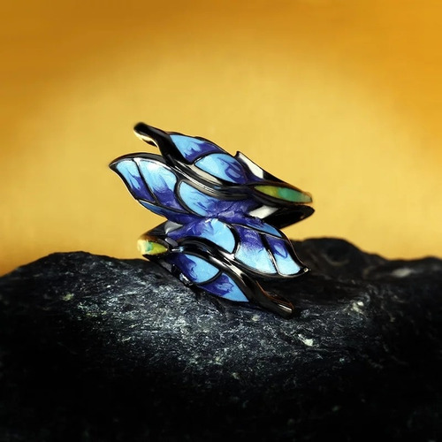 Anillo Mujer Plata Flores Loto Azul Esmaltadas Talla 8