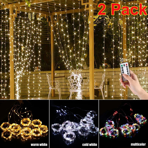 3x3m Llevó La Luz De Navidad 2pack Cortina Luz De Cadena Par